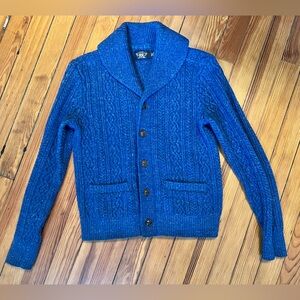 Ralph Lauren Double RL Blue Cable Knit Cardigan Sweater